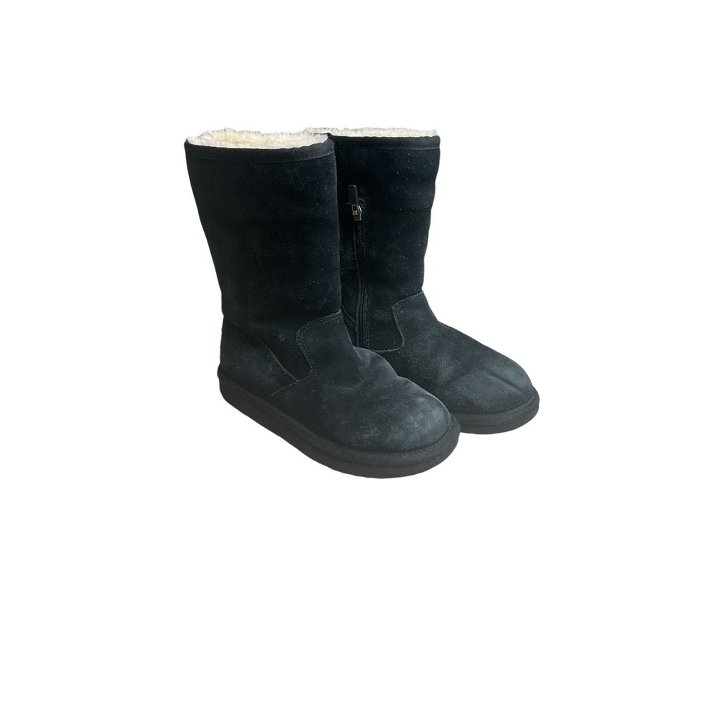 UGG Kids Black Suede Shearling Zip Boots Size 2 Winter Shoes